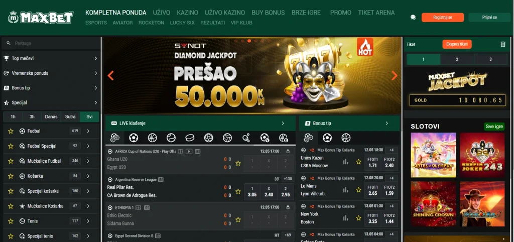 maxbet.ba sučelje