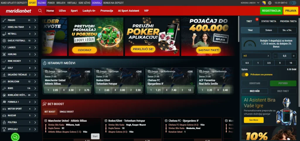 meridianbet.ba sučelje